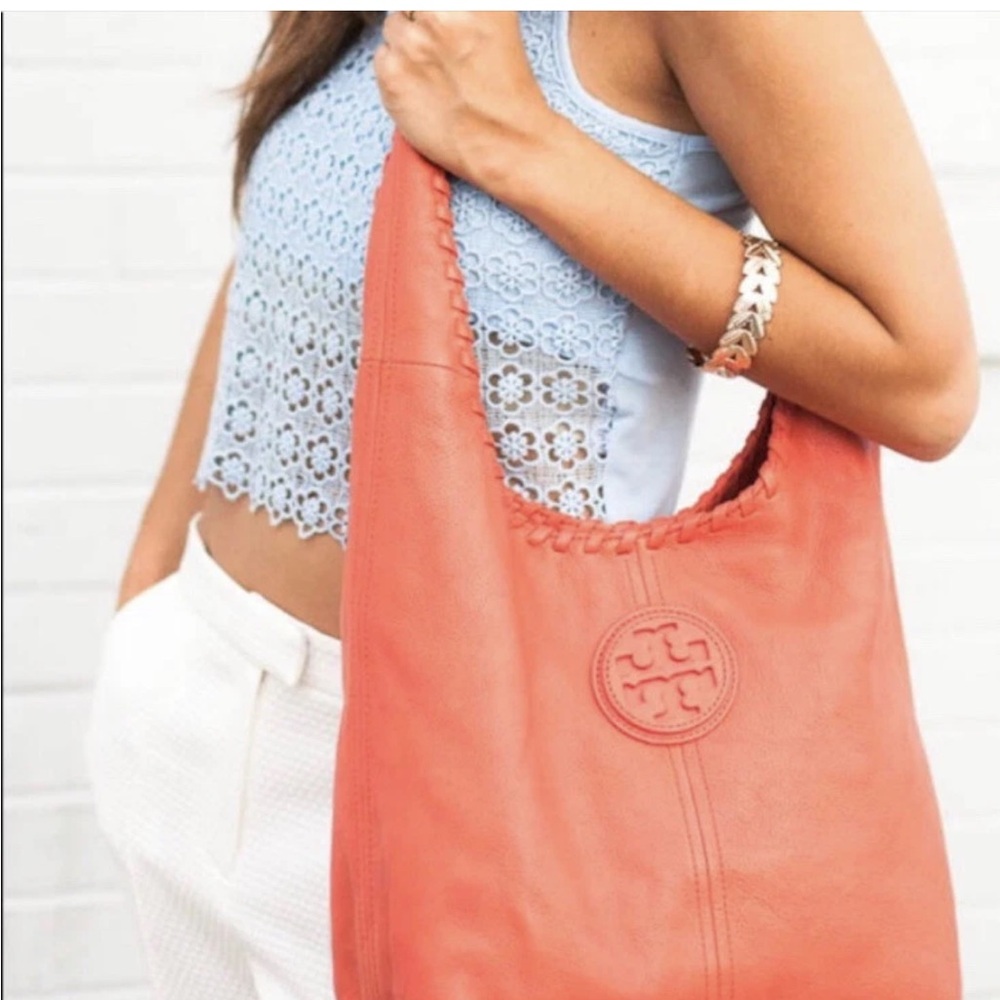 Tory Burch Marion Coral Leather Hobo Bag